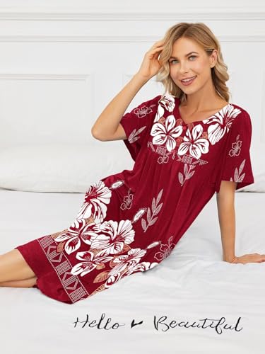 House Dresses for Women with Pockets Moo Moo Nightgown Short Sleeve Mumu Dress Lounge Dress S-3XL - Image 6