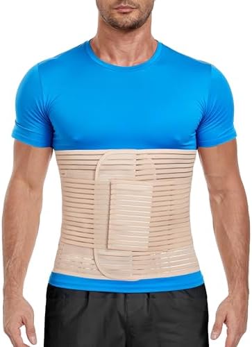 Gepoetry Abdominal Binder, 12-Inch Wide Elastic Belly Wrap for Men and Women, Abdominal Binder Post-Surgery, Stomach Compression Garment for Hernia Surgery, Natural Birth, Abdominal Injuries(Beige,L)