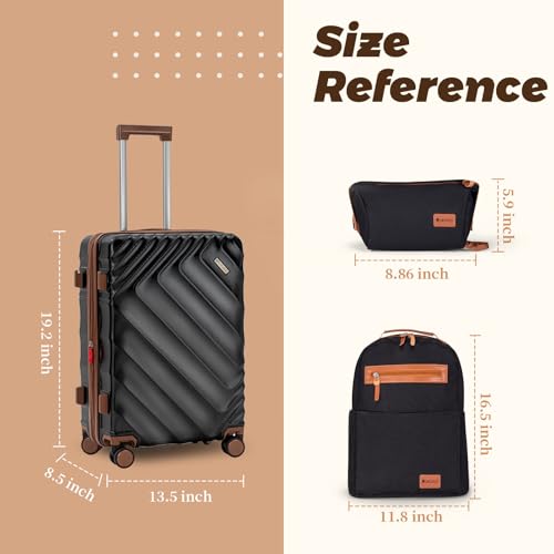 Image of 3 piece Luggage Set Expandable Suitcase 22x14x9 Airline Approved Carry on, ABS Hard Case Suitcases with Spinner Wheels, TSA Lock, (Black, 3 Piece Sets(20 /BP /TB))