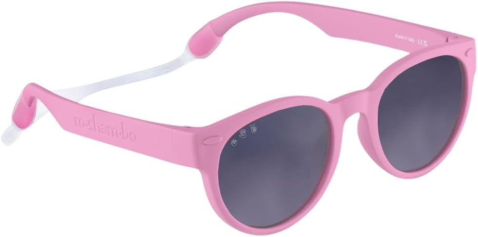 ROSHAMBO Unbreakable Baby Sunglasses - Italian Made Polarized with Strap - BPA Free Boys Girls - Round Shades