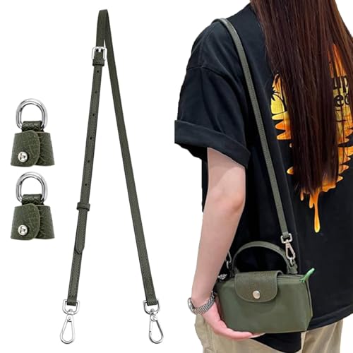 Image of Bag Leather Strap Replacement Crossbody Shoulder Straps for Xs MINI Pouch, No Damage Conversion Kits Accessories (MINI-Forest Green-Silver)