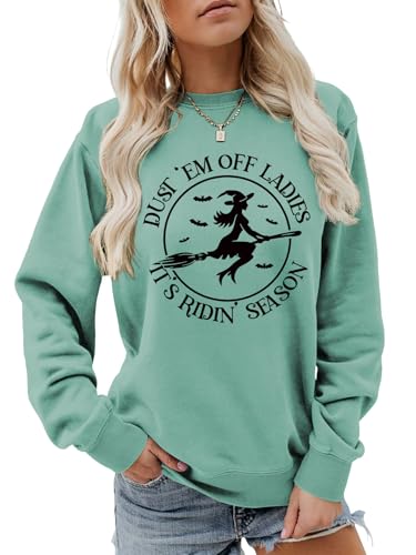 Halloween Sweatshirts for Women Witch Graphic Pullover Casual Funny Long Sleeve Shirts Fall Halloween Crewneck Tops