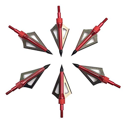 ZSHJGJR アーチェリー矢 アローヘッド 矢尻 矢じり ブロードヘッド ランボーナイフ ポイント 弓矢 狩猟用 クロスボウ用 ボウガン 三つ刃 狩猟 ランボーナイフ 練習 釣り (赤, 6個)