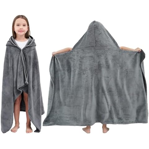 Hiturbo Kids Hooded Fleece Towel: Soft Plush Pool Beach Towel Wrap - 50"x30" Toddler Bath Blanket for Boys Girls 3-12 Years (Gray) Cover