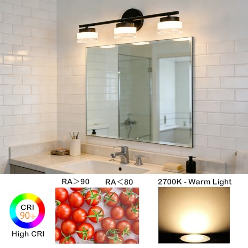 Image of DAYCENT 3-Light LED Bathroom Vanity Lights Black Wall Light Over Mirror