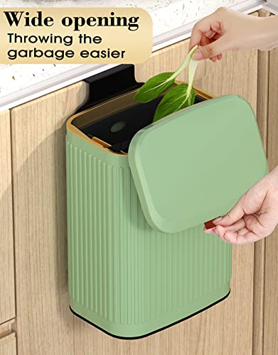 Kitchen Trash Can, 2.1 Gallon Compost Bin With Inner Barrel For Countertop Or Under Sink, Stainless Steel Trash Can With Lid, Indoor Compost Bin Kitchen/Bathroom(2.1 Gallon, 8L Vintage Green) #TOP4