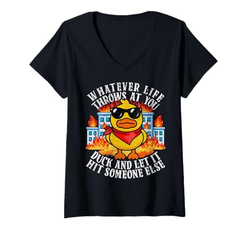 Mujer Camisa de pato divertida sarcástica Cita de broma divertida Humor Duck Meme Camiseta Cuello V
