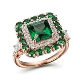 Anillo de oro 375 para mujer, diseño cuadrado con esmeralda y moissanita, oro rosa 9 K, talla 47 (15.0)