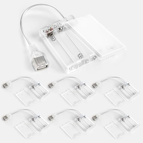 Copkim 6 Pcs USB Battery Pack for LED Lights USB to Battery Pack for Plug in Lights 5V Portable 3 AA Holder Box with Switch for Neon Signs Indoor Outdoor Party Decor (Clear)