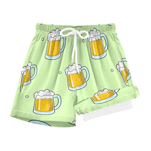YANENDIE Boy Swim Trunks with Compression Liner Beer Mug Cartoon Boys Swim Shorts Quick Dry Beach Shorts