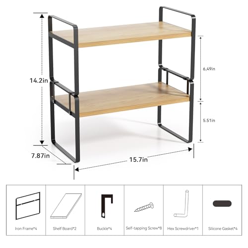 Image of YGYQZ Desk Shelf Organizer for Top of Desk, Detachable 2 Tier Desktop Bookshelf, Wooden Desk Shelves Storage Rack, Small Desktop Shelf for Office Home Dorm, Tabletop Desk Organizer Stand (Black Wood)