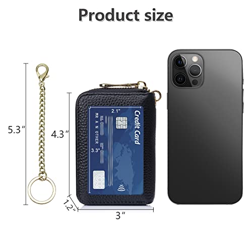 Imeetu Rfid Credit Card Holder, Small Leather Zipper Card Case Wallet With Removable Keychain Id Window (Black) #TOP5