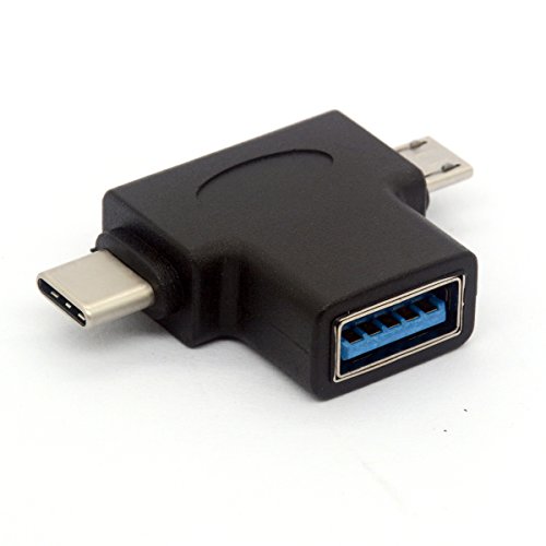 USB 3.0 Hembra a Micro USB 5 Pin Macho y Tipo C (USB C) Macho Adaptador Conector 2 en 1 USB T Shape OTG Converter