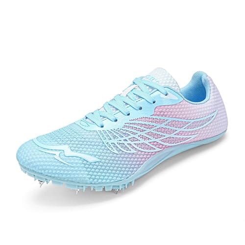 Aulande Zapatillas de atletismo con picos para correr y correr, para niños y hombres, zapatillas de deporte para mujeres y jóvenes, zapatos profesionales para correr y entrenar (azul claro, 10 UK)