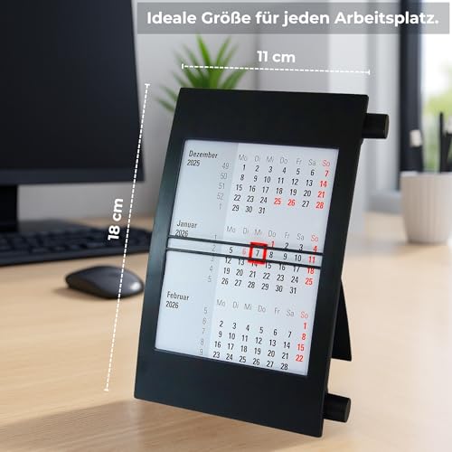 Tischkalender 2026–2027 – 3-Monatskalender mit Datumsschieber & Drehmechanik – Aufstellkalender 28 Monate (Oktober 2025 bis Februar 2028) – Büro & Homeoffice – kompakt – Deutsch