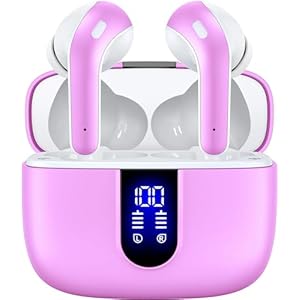 TAGRY Bluetooth Headphones True Wireless Earbuds 60H Playback LED Power Display Earphones with Wireless Charging Case IPX5 Waterproof in-Ear Ear buds with Mic for TV Smart Phone Laptop Computer Sports