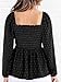 Imysty Women's V Neck Smocked Peplum Tops Balloon Long Sleeve Blouses Shirt Black