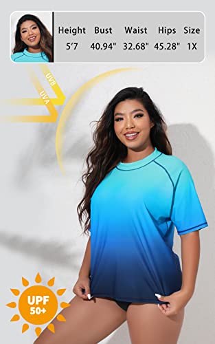 Halcurt Women's Plus Size Short Sleeve Rash Guard Swim Shirts Top Only Loose Fit Swim Tee UPF50+ Swimsuit3