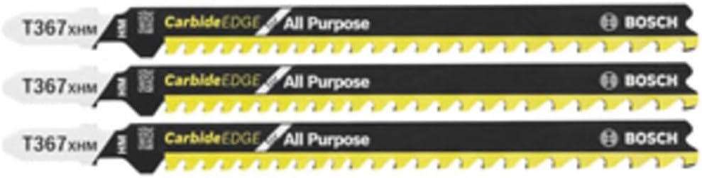 Bosch T367XHM3 5-7 TPI Carbide Edge T-Shank Jig Saw Blades for All-Purpose (3 Piece), 5-3/16"