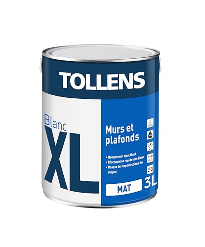 Tollens Peinture Professionnelle Blanche Mat - Spécial Plafond XL Blanc Mat - Opacifiante - 3L = 30m2