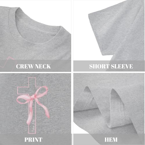 Image of Girls Cute Christian Shirts Kids Pink Bow Shirt Jesus God Faith Tshirts Aesthetic Cross Bible Verse Graphic Tee Tops