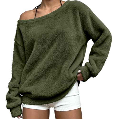 Off the Shoulder Tops for Women Double Fuzzy Sweatshirt Fleece Pullover - image 2