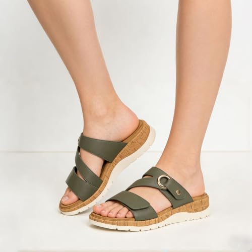 Image of UBFEN Womens Slides Sandals Comfortable Low Wedge Arch Support for Walking | Soft Cushioned Insoles, Adjustable Straps, Slip On for Summer, Casual, Home, Quick Outings