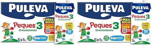 Pulvera Puleva Peques Leche de Crecimiento Tipo 3, Sin Sabor, 6 X 1L, 6000 Mililitros (Paquete de 2)