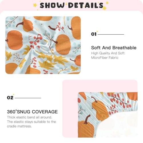 Image of Caikeny Halloween Fitted Crib Sheet for Boys Girls Autumn Leaves Pumpkin Berries Baby Crib Sheets Bassinet Sheets Crib Mattress Bed Sheets for Toddler Newborn Infant 27 x 39 in