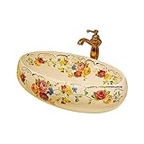 .Size: 40X15cm ZWJ Lavabo sobre Encimera Lavabo de Baño Mármol Piedra Natural Lavabo Cuartos De Baño Lavabo De Cerámica De Lavado, Óvalo Brillo Encimera del Lavabo De Cerámica, 40X15cm (Grifo No Está Incluido)