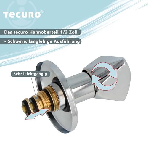 tecuro Hahnoberteil 1/2 Zoll für Unterputz-Absperrventile Kalt- Warmwasser mit Metall-Dreikanthaubengriff