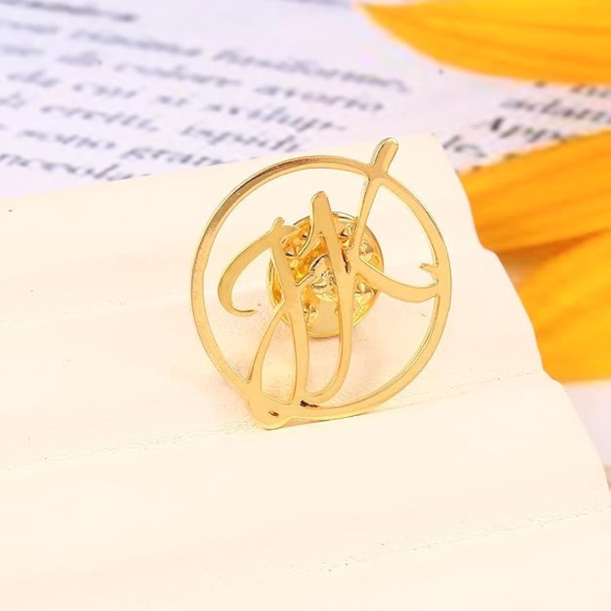 Personalized Initial Name Brooch, Stylish Circle Monogram Pin