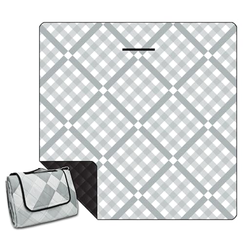 ONCCI Manta de picnic impermeable XXL, esterilla de playa, sin arena, manta de pícnic, camping, plegable, lavable, para picnic, playa, camping, 200 x 200 cm (gris rejilla)