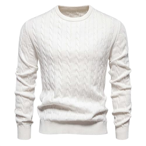 Men's Crewneck Knit Sweater Slim Fit Lightweight Casual Twist Patterned Cable Knitted Pullover