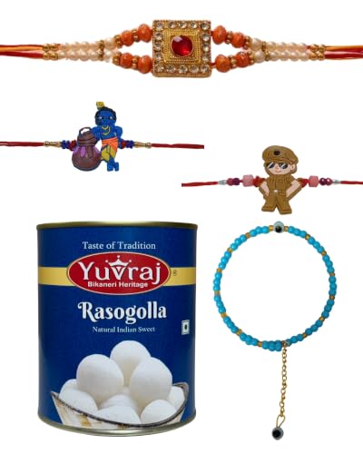 Image of Yuvraj Rasgulla Mithai 1 kg pack with bhaiya bhabhi or 2 kids rakhi combo set