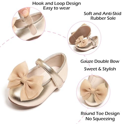 Image of PHIRAMIN Toddler Flower Girl Dress Shoes - Little Girl Mary Janes Flats Wedding