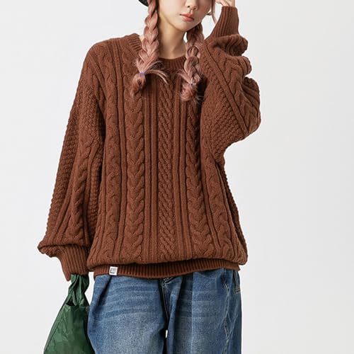 Pull tricoté décontracté col rond homme marron XXL en maille ample - 2