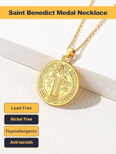 Image of U7 Saint Michael Necklace for Men,Stainless Steel /18K Gold Plated St Michael Archangel /Saint Benedict /Saint Christopher Pendant Amulet Necklace for Men Women