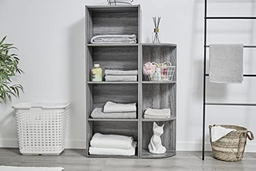 Iris Ohyama, Cabinet with shelving/Wooden Cabinet with shelves/3-Tier Corner Shelf, Easy assembly, Modular, Design, Office, Living Room,Bedroom - Basic Storage Shelf - CX-3C - Grey Oak