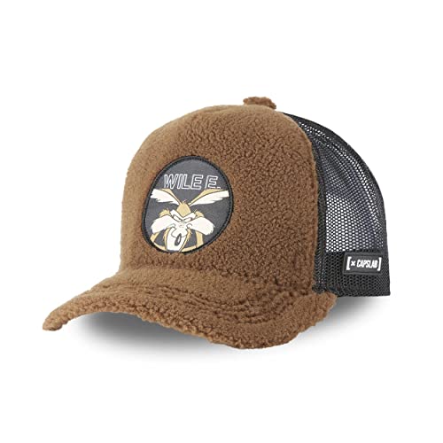 [ X ] Capslab Casquette Homme et Femme Lonney Tunes, Casquette Trucker Coyote, Ajustable et Fausse Fourrure, Noir, Marron, Taille TU Cover