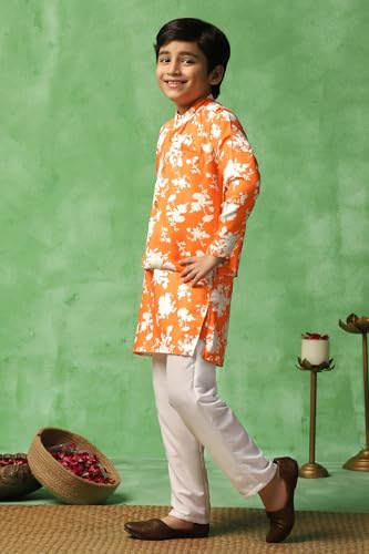 Image of Fashion Dream Boy's Cotton Blend Printed Kurta Pyjama And Jacket Set|Kurta And Payjama Set
