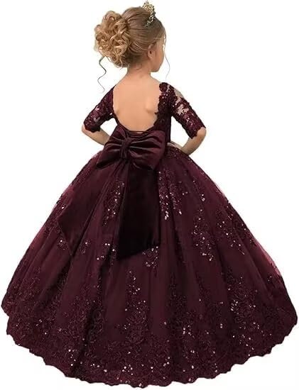 Tulle Flower Girl Dresses with Bow Lace Appliques Princess Pageant Dresses for Girls First Communion Dress Ball Gown