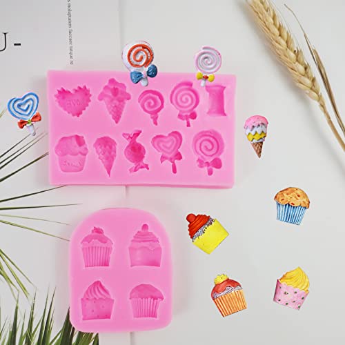 Ice Cream Silicone Molds Candyland Fondant Molds Lollipop Chocolate Mold For Pudding Pan Muffin Mousse Gummy Ice Cube Sugar Cookie Pastry Pies Chocolate Cupcake Mold For Clay Cupcake Topper Decoration #TOP6
