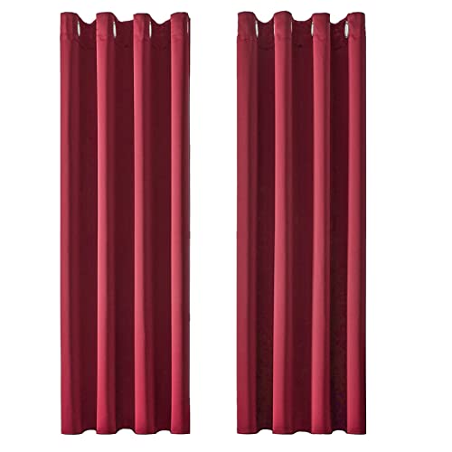MRTREES Blackout Curtains Bedroom 88 Drop 2 Panels Wine Red Eyelet Thermal Curtain for Living Room Soft Texture Window Treatments for Kids 55x88 Inch 140x225 CM