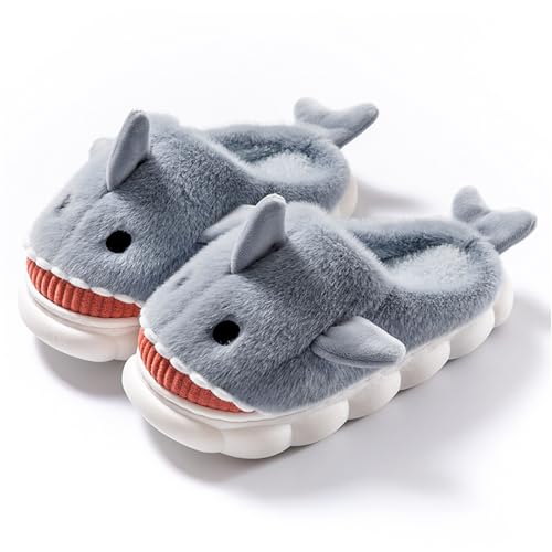 dressfan Chaussons de Requin Peluche,3D Animaux Pantoufles de Requin Chaude,Silencieux épais Doux Antidérapant Mémoire Mousse...