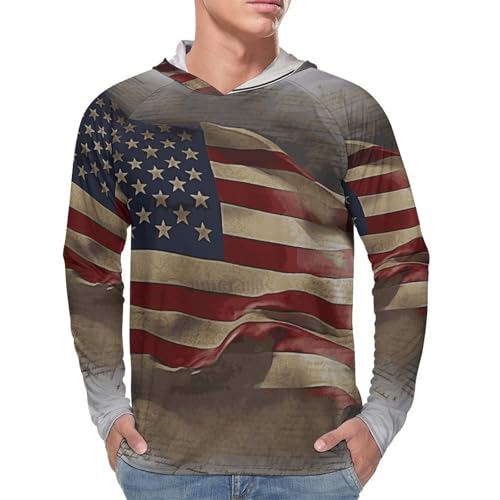 Men's Sun Shirts UPF 50+ Rash Guard Long Sleeve Sun Protection Hoodie American Flag Lightweight Shirt 3XL4