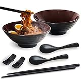 8 Pcs 37 oz. Ramen Bowl Set , Ramen Bowl With Chopsticks and Spoons , Melamine Pasta Bowls , Asian...