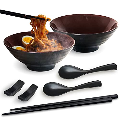 8 Pcs 37 oz. Ramen Bowl Set , Ramen Bowl With Chopsticks and Spoons , Melamine Pasta Bowls , Asian Dinnerware , Soup and Rice Bowl , Large Salad Serving Bowl , Japanese Bowl Set , Deep Bowls.