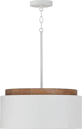 Capital Lighting 350912LT Liam Natural Scandinavian Style Minimalistic Mango Wood Accents Glass Orb with Metal Cylinder Pendant Ceiling Light, 1-Light 100 Watt, 9" H x 18" W, Light Wood and White