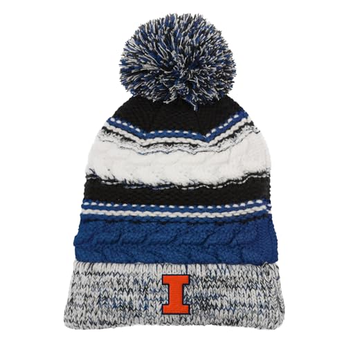 UGP Campus Apparel BN508 - Illinois Fighting Illini Primary Logo Pom Pom Team Beanie - One Size - Royal/Black/White